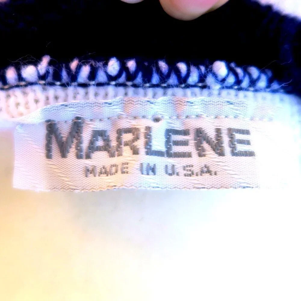 Marlene Vintage Nautical Stripe Sweater Navy Cream Boat Neck Knit 1980s Sz Small - Picture 4 of 4